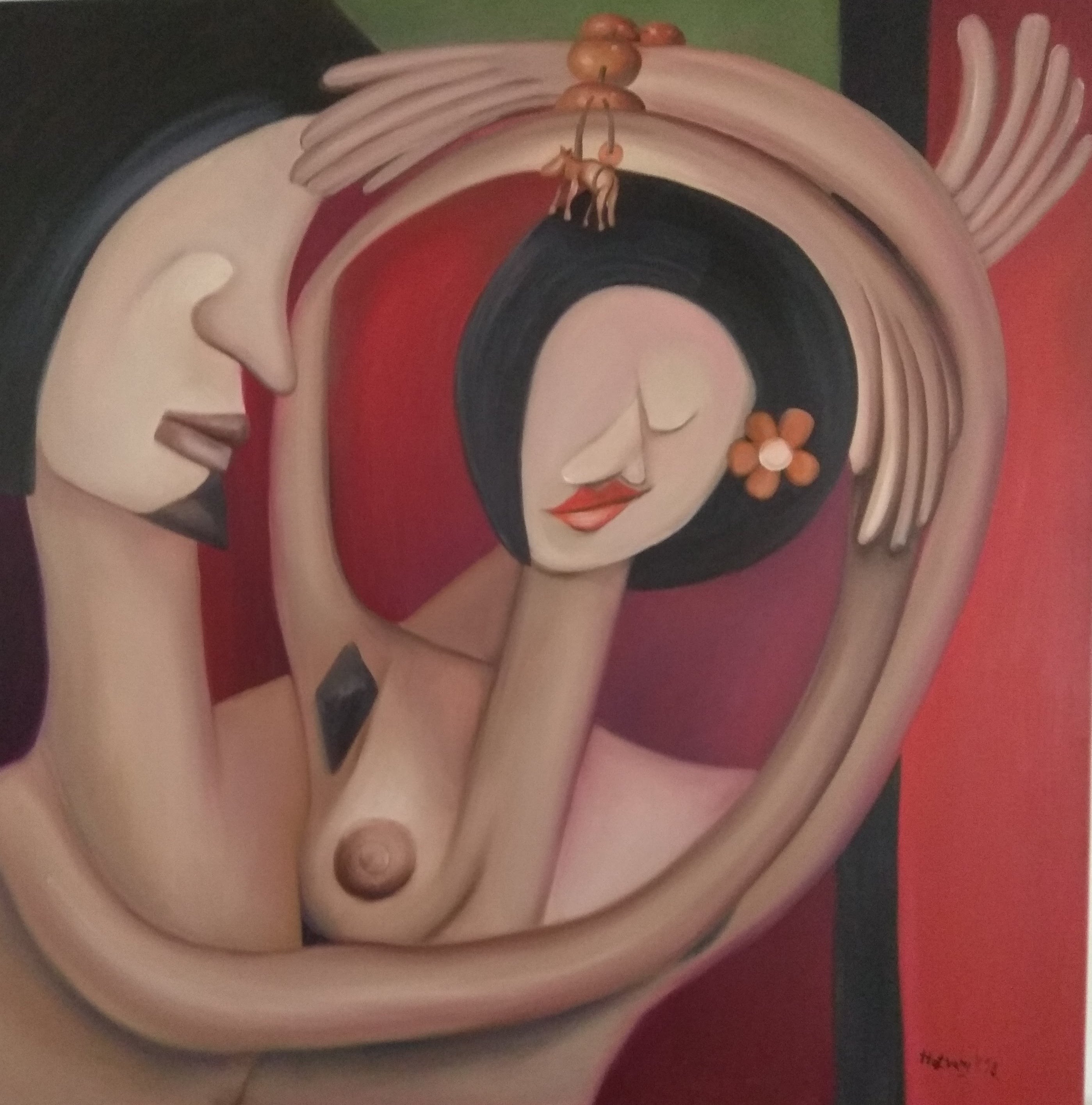 Karjaidban összezárva - On your arms - 2018. 100 cm X 100 cm, oil on canvas