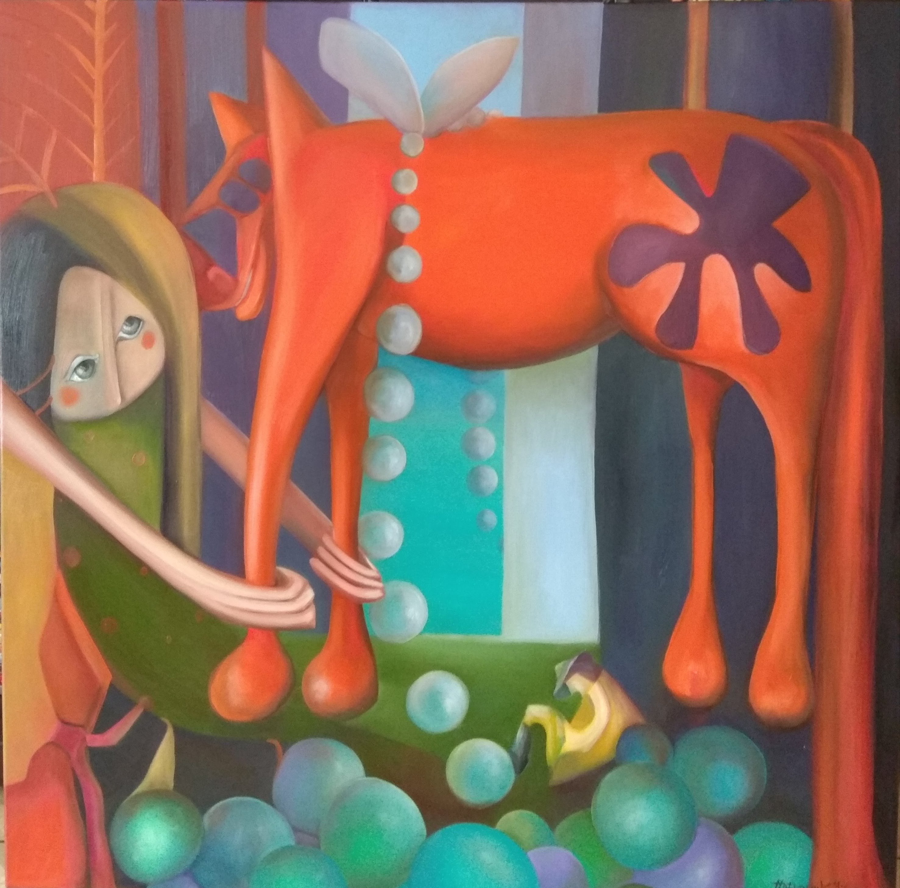 Ambivalence - Simultaneous expression of contrary emotions in 2018. - Ambivalencia - Ellentétes érzelmek egyidejű megnyilvánulása 2018-ban. 100 cm x 100 cm oil on canvas