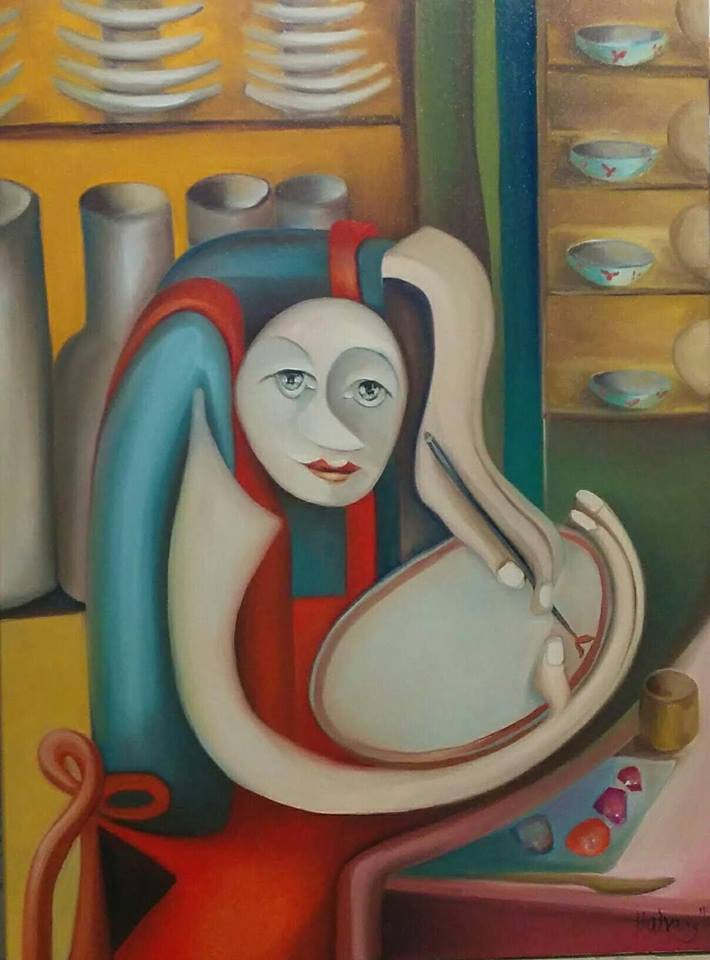 2018. A porcelánfestő - 60 cm × 80 cm olaj, vászon - már magántulajdonban van. :) Respect.The porcelain painter - oil on canvas/privacy property.